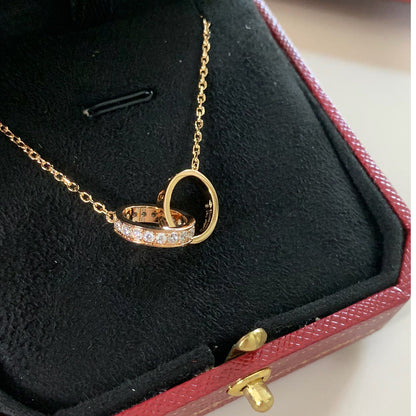 [Clover Jewelry]LOVE DOUBLE RING HALF DIAMOND NECKLACE