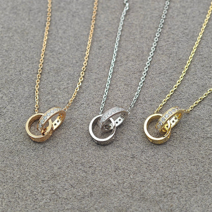 [Clover Jewelry]LOVE DOUBLE RING HALF DIAMOND NECKLACE