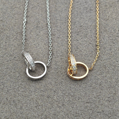 [Clover Jewelry]LOVE DOUBLE RING HALF DIAMOND NECKLACE
