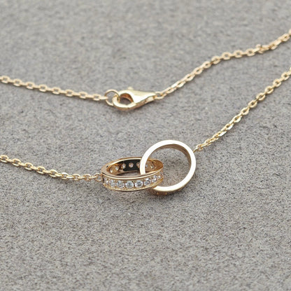 [Clover Jewelry]LOVE DOUBLE RING HALF DIAMOND NECKLACE