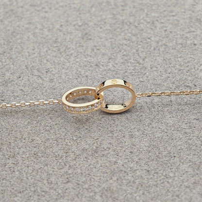 [Clover Jewelry]LOVE DOUBLE RING HALF DIAMOND NECKLACE