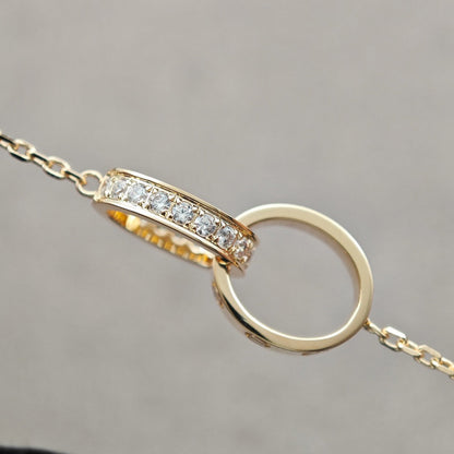 [Clover Jewelry]LOVE DOUBLE RING HALF DIAMOND NECKLACE