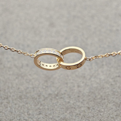 [Clover Jewelry]LOVE DOUBLE RING HALF DIAMOND NECKLACE