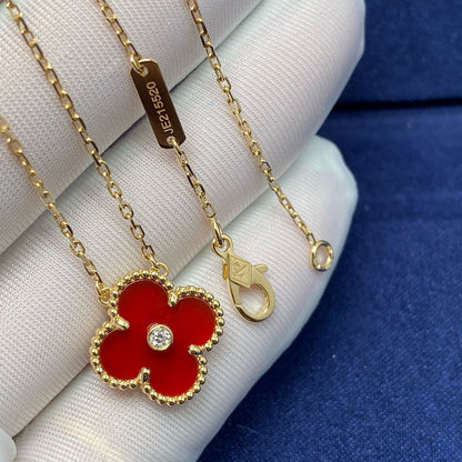 [Clover Jewelry]CLOVER 15MM DIAMOND CARNELIAN NECKLACE