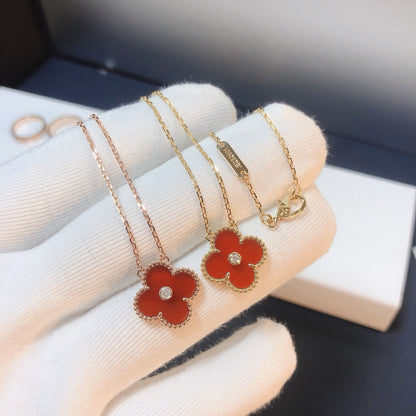 [Clover Jewelry]CLOVER 15MM DIAMOND CARNELIAN NECKLACE