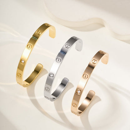 [Clover Jewelry]LOVE BRACELET 6.1MM 1 DIAMOND OPEN CUFF