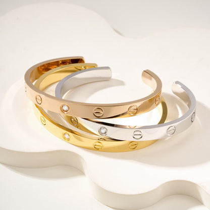 [Clover Jewelry]LOVE BRACELET 6.1MM 1 DIAMOND OPEN CUFF