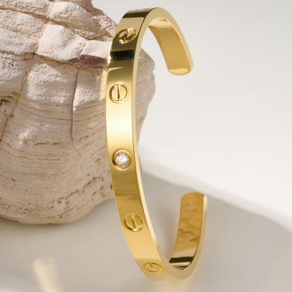 [Clover Jewelry]LOVE BRACELET 6.1MM 1 DIAMOND OPEN CUFF