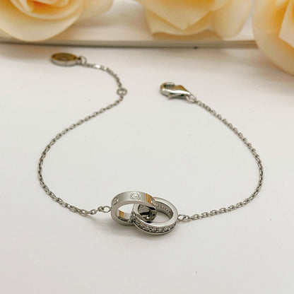 [Clover Jewelry]LOVE DOUBLE RING HALF DIAMOND BRACELET