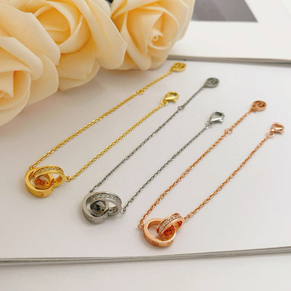 [Clover Jewelry]LOVE DOUBLE RING HALF DIAMOND BRACELET