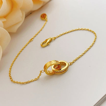 [Clover Jewelry]LOVE DOUBLE RING HALF DIAMOND BRACELET