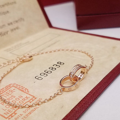 [Clover Jewelry]LOVE DOUBLE RING HALF DIAMOND BRACELET
