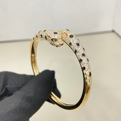[Clover Jewelry]PANTHERE DOUBLE HEADED HALF DIAMOND OPEN BRACELET