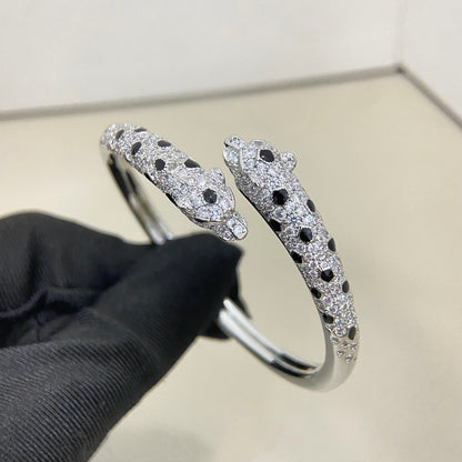 [Clover Jewelry]PANTHERE DOUBLE HEADED HALF DIAMOND OPEN BRACELET