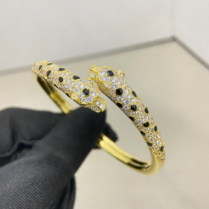[Clover Jewelry]PANTHERE DOUBLE HEADED HALF DIAMOND OPEN BRACELET