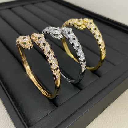 [Clover Jewelry]PANTHERE DOUBLE HEADED HALF DIAMOND OPEN BRACELET