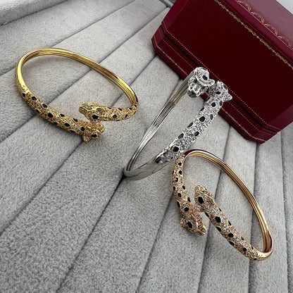 [Clover Jewelry]PANTHERE DOUBLE HEADED HALF DIAMOND OPEN BRACELET