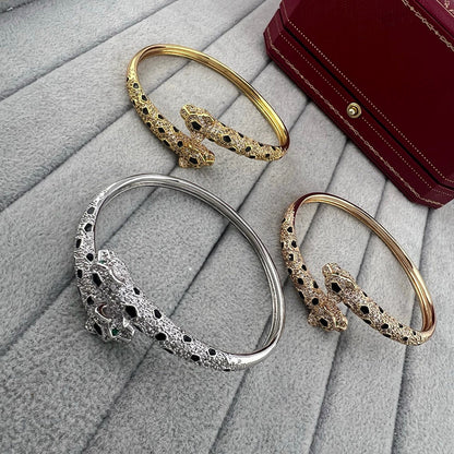 [Clover Jewelry]PANTHERE DOUBLE HEADED HALF DIAMOND OPEN BRACELET