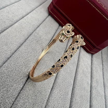 [Clover Jewelry]PANTHERE DOUBLE HEADED HALF DIAMOND OPEN BRACELET