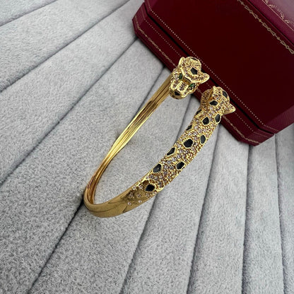 [Clover Jewelry]PANTHERE DOUBLE HEADED HALF DIAMOND OPEN BRACELET