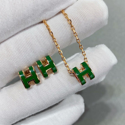 [Clover Jewelry]POP H GREEN NECKLACE SILVER AND GOLD