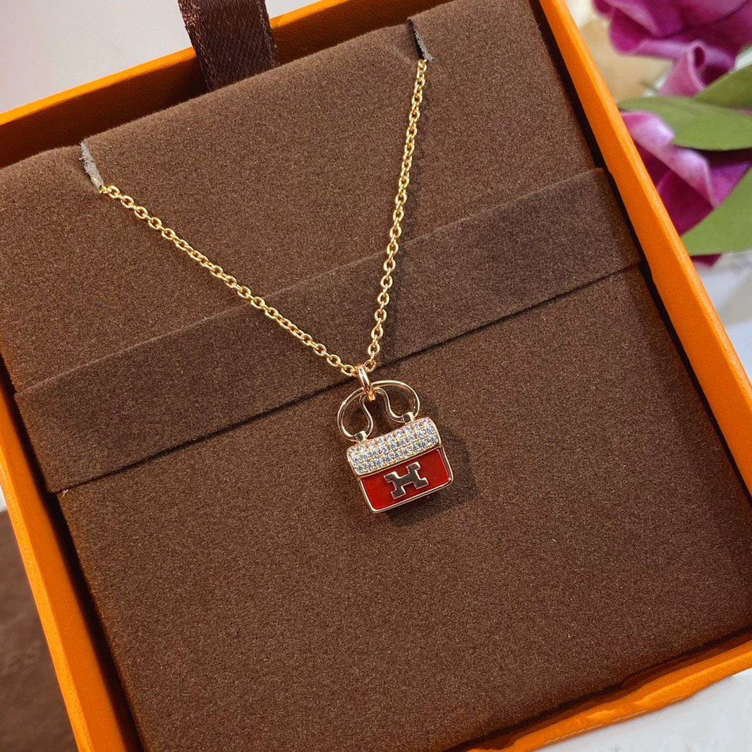 [Clover Jewelry]CONSTANCE RED PEDANT PINK GOLD NECKLACE
