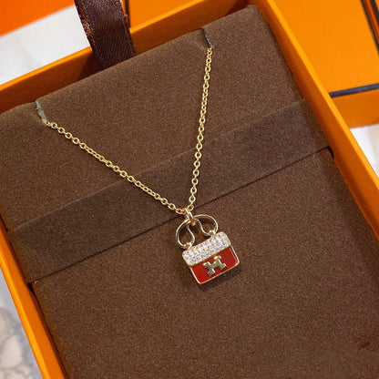 [Clover Jewelry]CONSTANCE RED PEDANT PINK GOLD NECKLACE