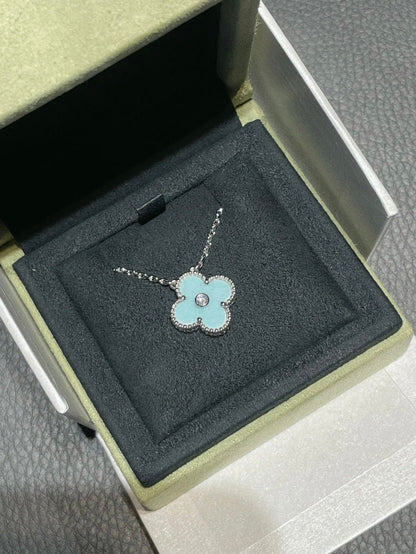 [Clover Jewelry]CLOVER 1 DIAMOND LIGHT BLUE SILVER NECKLACE