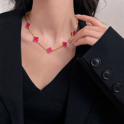 [Clover Jewelry]NEW CLOVER 10 MOTIFS PINK ENAMEL NECKLACE