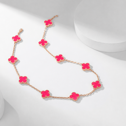 [Clover Jewelry]NEW CLOVER 10 MOTIFS PINK ENAMEL NECKLACE