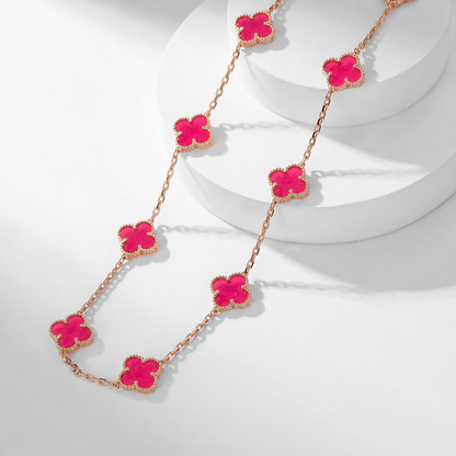 [Clover Jewelry]NEW CLOVER 10 MOTIFS PINK ENAMEL NECKLACE