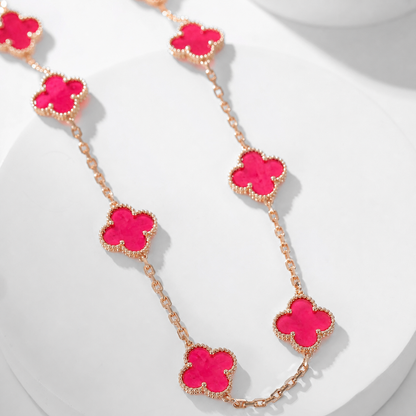 [Clover Jewelry]NEW CLOVER 10 MOTIFS PINK ENAMEL NECKLACE