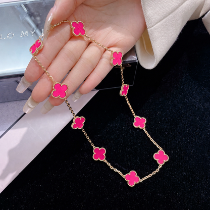 [Clover Jewelry]NEW CLOVER 10 MOTIFS PINK ENAMEL NECKLACE