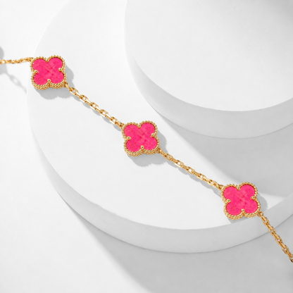 [Clover Jewelry]NEW CLOVER 10 MOTIFS PINK ENAMEL NECKLACE