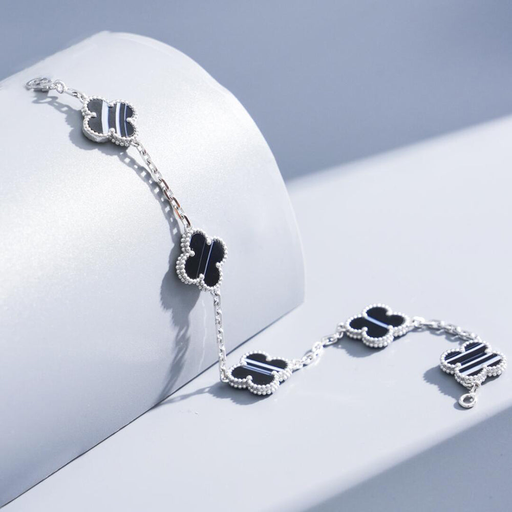 [Clover Jewelry]CLOVER 5 MOTIF VEINED ONYX BRACELET SILVER
