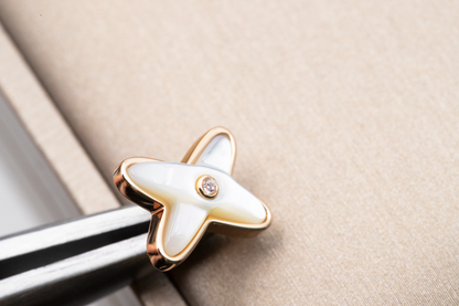 [Clover Jewelry]JEUX DE WHITE MOP PINK GOLD DIAMOND EARRINGS