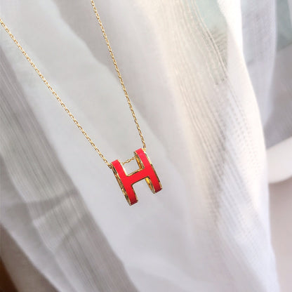 [Clover Jewelry]HM CLIC RED ENAMEL GOLD NECKLACE
