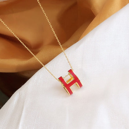 [Clover Jewelry]HM CLIC RED ENAMEL GOLD NECKLACE