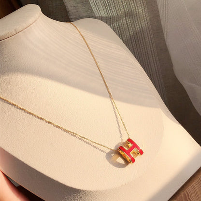 [Clover Jewelry]HM CLIC RED ENAMEL GOLD NECKLACE