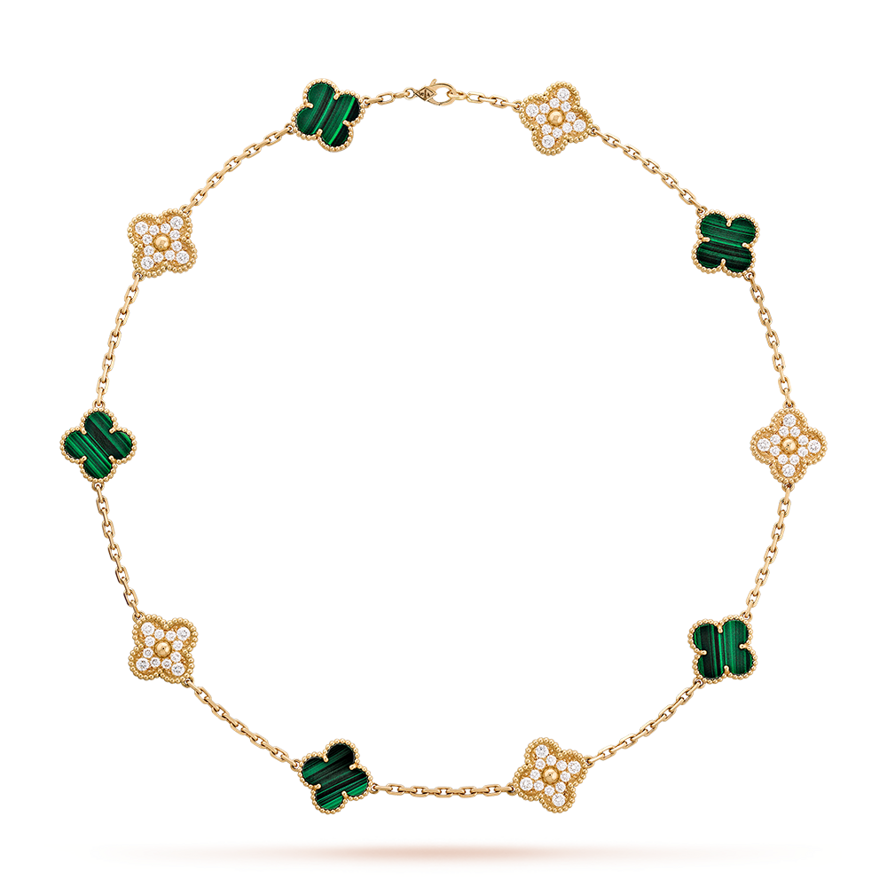 [Clover Jewelry]CLOVER 10 MOTIFS MALACHITE DIAMOND NECKLACE