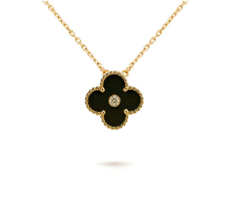 [Clover Jewelry]CLOVER 15MM DIAMOND ONYX NECKLACE