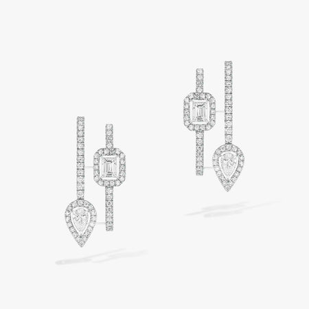 [Clover Jewelry]CREOLES MY TWIN 2 RANGS SILVER DIAMOND EARRINGS