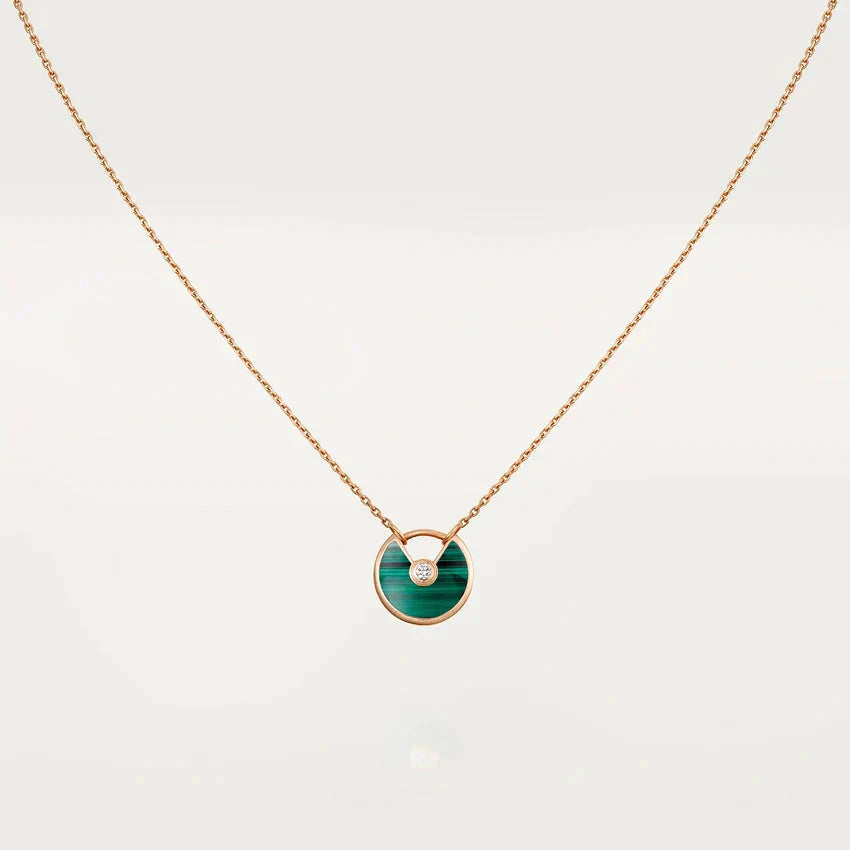 [Clover Jewelry]AMULETTE ROSE GOLD MALACHITE NECKLACE