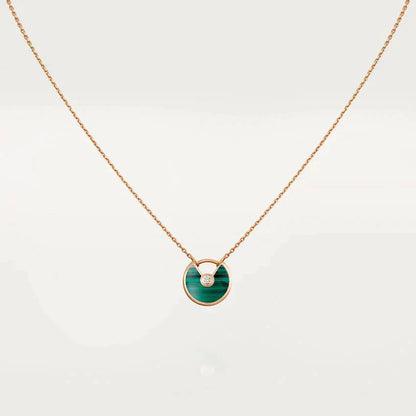 [Clover Jewelry]AMULETTE ROSE GOLD MALACHITE NECKLACE