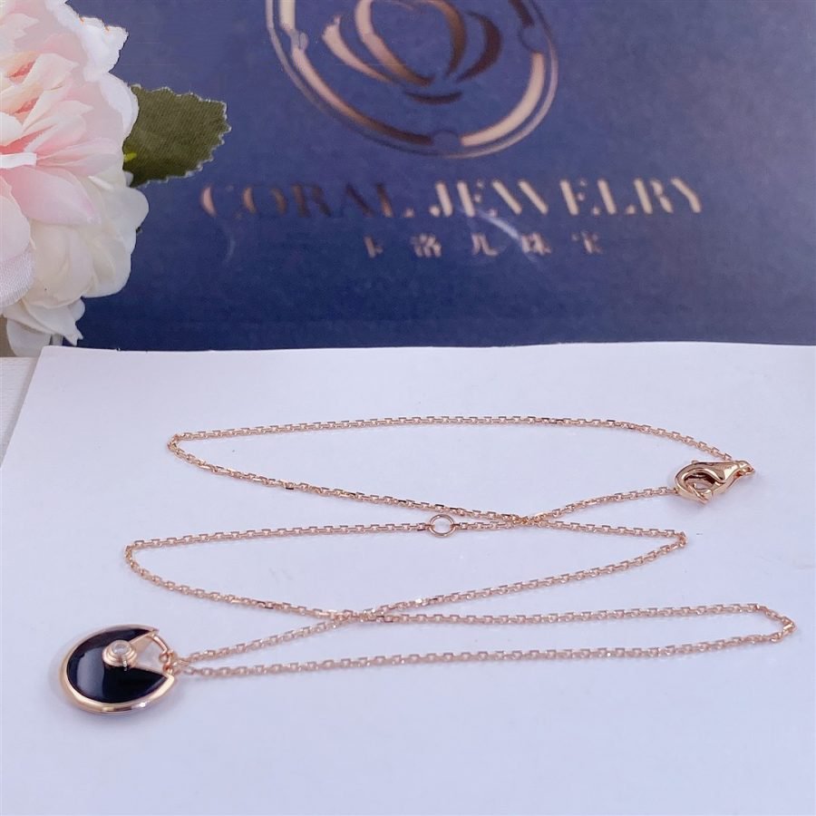 [Clover Jewelry]AMULETTE ROSE GOLD ONYX NECKLACE