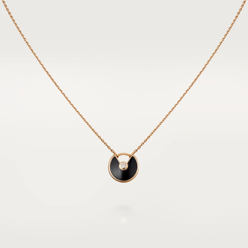 [Clover Jewelry]AMULETTE ROSE GOLD ONYX NECKLACE