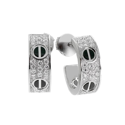 [Clover Jewelry]LOVE CERAMIC DIAMOND PAVED SILVER EARRINGS