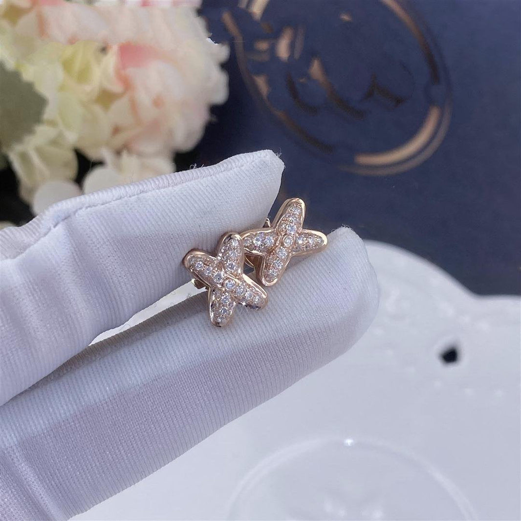 [Clover Jewelry]JEUX DE PINK GOLD DIAMOND EARRINGS