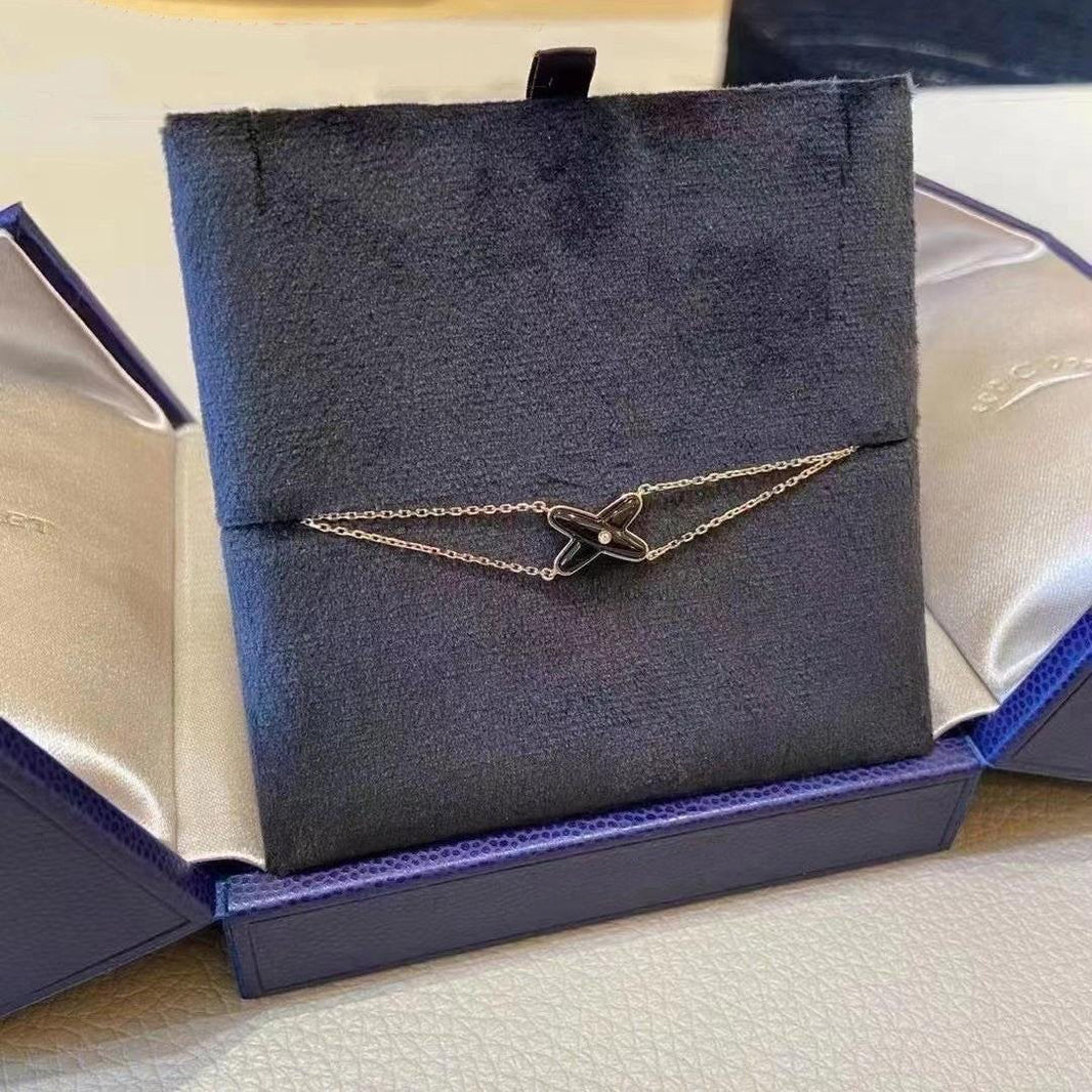 [Clover Jewelry]JEUX BRACELET ONYX PINK GOLD 1 DIAMOND