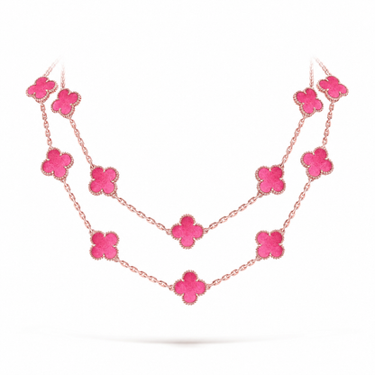 [Clover Jewelry] NEW CLOVER 20 MOTIFS PINK ENAMEL NECKLACE